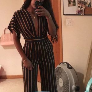 Windsor - Wide Leg Striped Plunge Jumpsuit